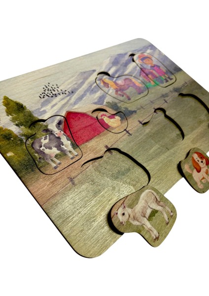 Çiftlik Hayvanları, Ahşap Çocuk Puzzle, Renkli Çiftlik Temalı Yapboz, Bul Tak Bulmaca, 7 Parça