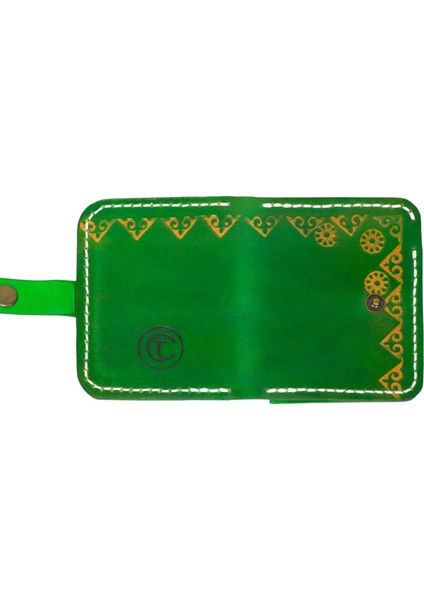 El Yapımı Hakiki Yeşil Deri Cüzdan - Vegetable-Tanned Doğa Dostu Ince Küçük Katlanabilir Cüzdan Model - 2 Kart Bölmeli Minimalist Tasarım modelleri