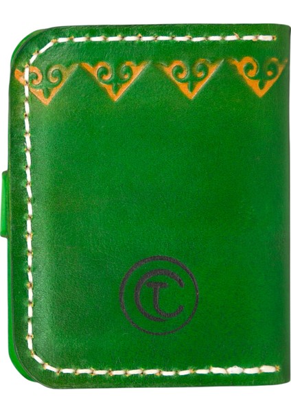 El Yapımı Hakiki Yeşil Deri Cüzdan - Vegetable-Tanned Doğa Dostu Ince Küçük Katlanabilir Cüzdan Model - 2 Kart Bölmeli Minimalist Tasarım fırsatları