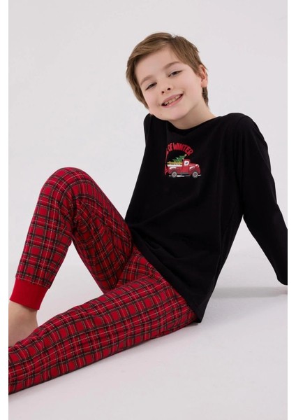 Baba Oğul Siyah %100 Pamuklu Uzun Kollu Pijama Takımı 3515 (Pijamaları Ayrı Ayrı Sepete Ekleyiniz)