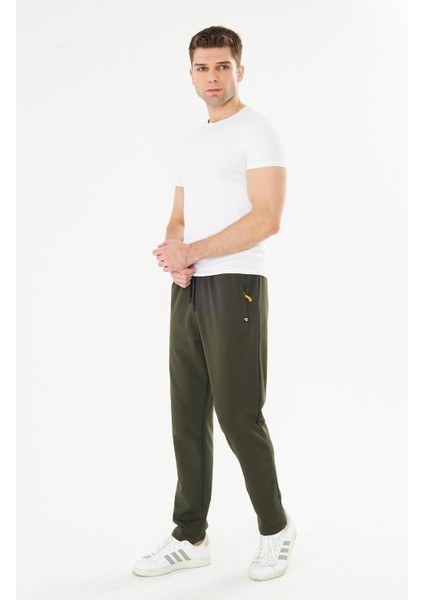 Erkek Pamuklu Fermuarlı Cepli Eşofman Altı Haki 7814-H