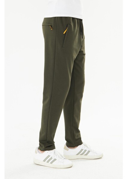 Erkek Pamuklu Fermuarlı Cepli Eşofman Altı Haki 7814-H