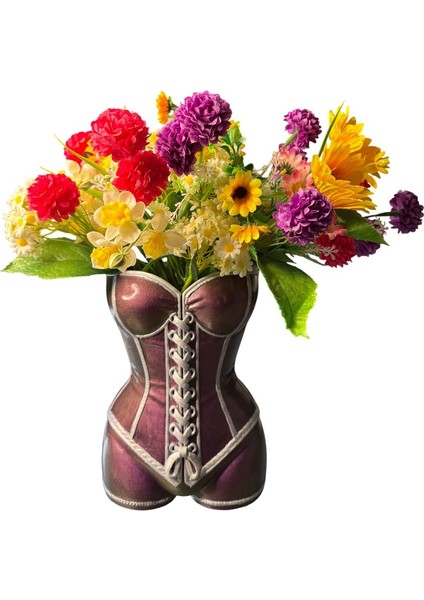 Kadın Büstü Figürlü Dekoratif Vazo – El Boyaması – Sanatsal Ev ve Ofis Dekoru (Bukalemun Renk)