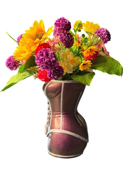 Kadın Büstü Figürlü Dekoratif Vazo – El Boyaması – Sanatsal Ev ve Ofis Dekoru (Bukalemun Renk)