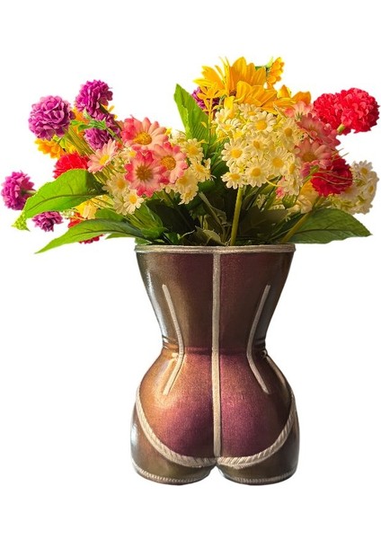 Kadın Büstü Figürlü Dekoratif Vazo – El Boyaması – Sanatsal Ev ve Ofis Dekoru (Bukalemun Renk)