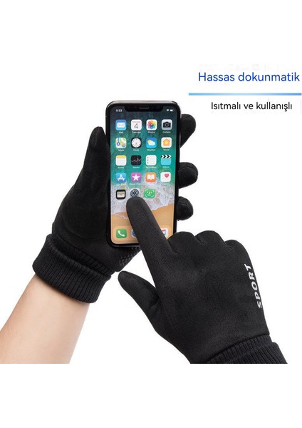 Süet Kadife, Yünle Dolgulu, Kalınlaştırılmış Dokunmatik Ekranlı Rüzgar Geçirmez Kadın Outdoor Spor Bisiklet Eldiveni (Yurt Dışından) indirimleri