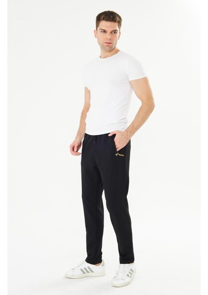 Erkek Pamuklu Fermuarlı Cepli Eşofman Altı Siyah 7814-S