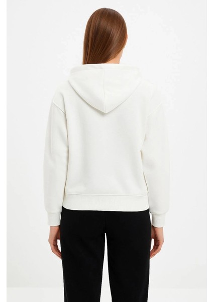 Mdb Oversize Kapüşonlu Weatshirt Hoodie 3 Iplik Şardonlu Pamuklu Kumaş, Önü Baskılı, Fermuarlı Rahat Kalıp, Kışlık ve Okak Tili Weat Beyaz fırsatları