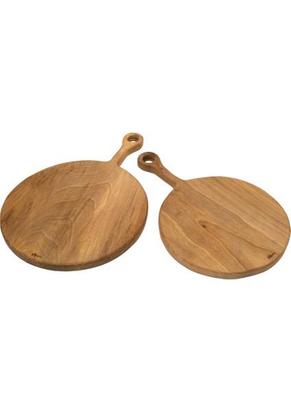 El Yapımı Doğal Yuvarlak Ceviz 2 Parça Kesme ve Sunum Tahtası 41 cm