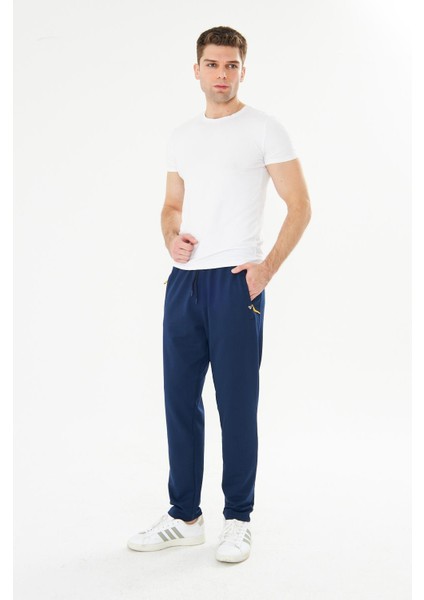 Erkek Pamuklu Fermuarlı Cepli Eşofman Altı Indigo 7814-İ
