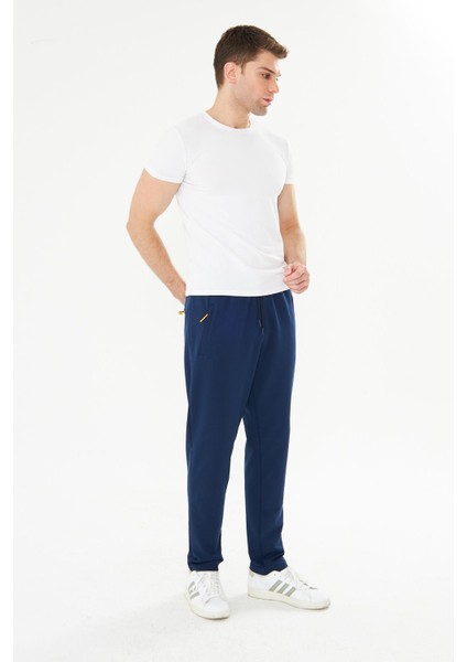 Erkek Pamuklu Fermuarlı Cepli Eşofman Altı Indigo 7814-İ
