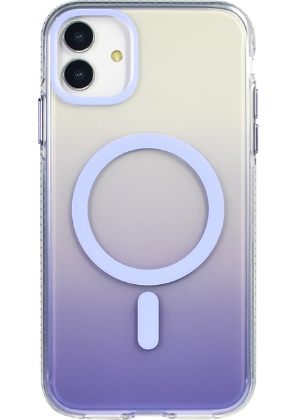 Apple iPhone 11 Kılıf M-Safe Şarj Özellikli Transparan Renk Geçişli Toros Kapak - Rose Gold modelleri