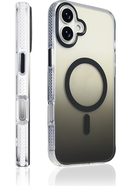 Apple iPhone 16 Kılıf M-Safe Şarj Özellikli Transparan Renk Geçişli Toros Kapak - Siyah