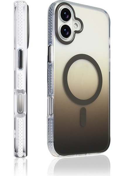 Apple iPhone 16 Kılıf M-Safe Şarj Özellikli Transparan Renk Geçişli Toros Kapak - Gold