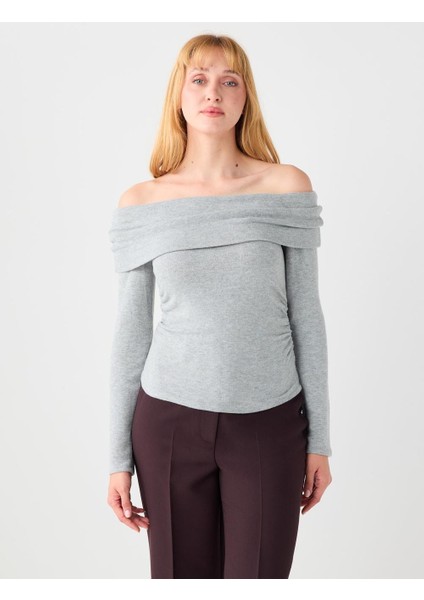 Antrasit Dar Kesim Kayık Yaka Modal Örme Bluz