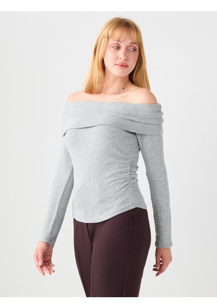 Antrasit Dar Kesim Kayık Yaka Modal Örme Bluz modelleri