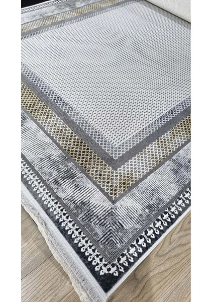 Elegance 1063 Gri Halı Modern Klasik Desenli Viskon Doğal Iplik Bambu Halı Tozu Az Salon
