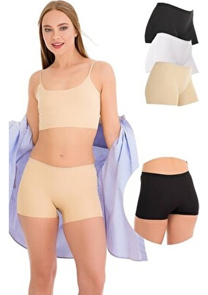 Kadın Boxer Külot Lazer Kesim Düz Desen 3'lü Paket Rahat Kullanım