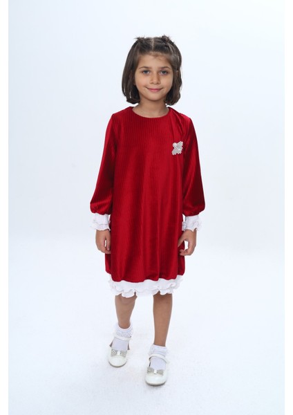Kız Çocuk Kadife Fırfır Detaylı Elbise