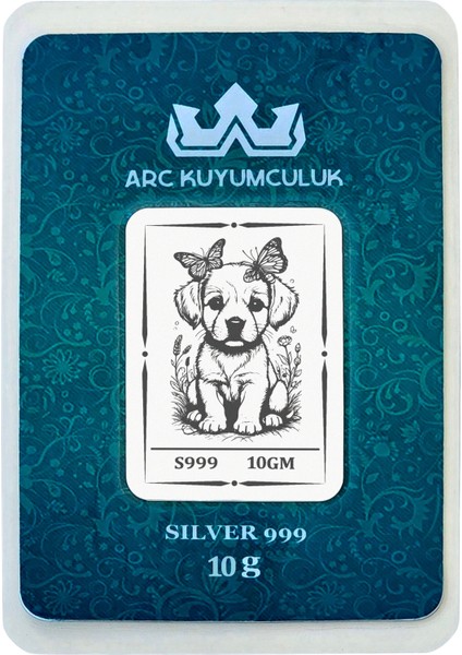 Minik Köpek Temalı 999 Ayar Gümüş ile Üretilmiş Hediyeye Özel 10 Gram Gümüş Külçesi-762