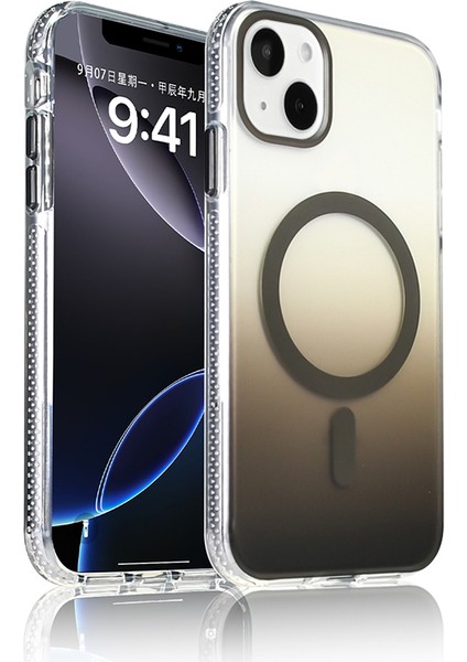 Apple iPhone 15 Kılıf M-Safe Şarj Özellikli Transparan Renk Geçişli Toros Kapak - Gri