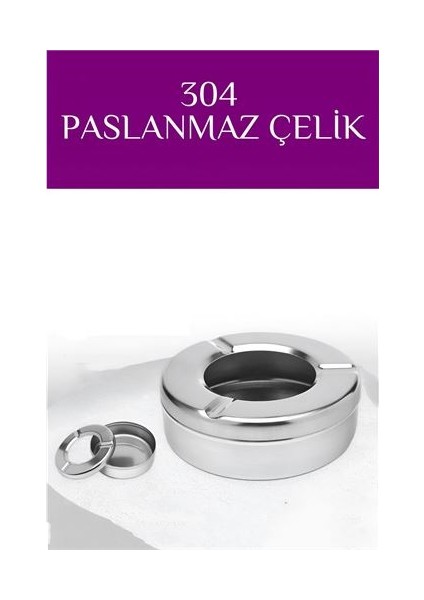 Hsnet Kapaklı Paslanmaz Yuvarlak Küllük - Kapaklı 304 Çelik Kül Tablası - Kaf - SBS3060-8130