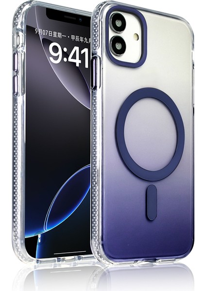 Apple iPhone 11 Kılıf M-Safe Şarj Özellikli Transparan Renk Geçişli Toros Kapak - Mor