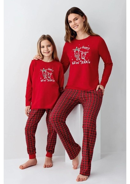 Anne Kız %100 Pamuklu Kırmızı Uzun Kollu Pijama Takımı 3514 (Pijamaları Ayrı Ayrı Sepete Ekleyiniz)