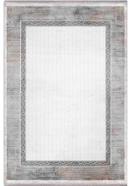 Elegance 1064 Krem Halı Gri Modern Klasik Desenli Viskon Doğal Iplik Bambu Halı Tozu Az Salon