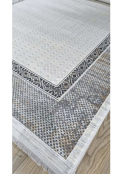 Elegance 1064 Krem Halı Gri Modern Klasik Desenli Viskon Doğal Iplik Bambu Halı Tozu Az Salon fırsatları