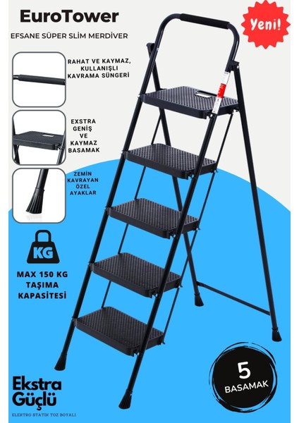 5 Basamak Siyah Merdiven Geniş Basamaklı Eurotower, Et5