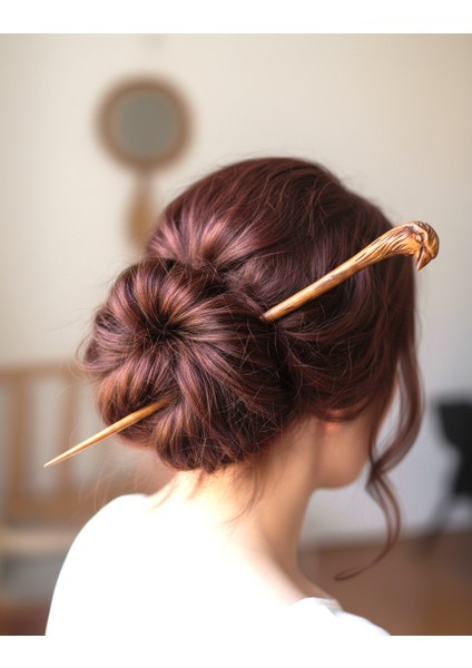 Kartal Model Topuz Tokası El Oyması Ahşap