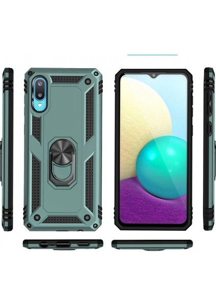 Samsung Galaxy A02 Kılıf Sofya Yüzüklü Silikon Kapak - Yeşil (K95) modelleri