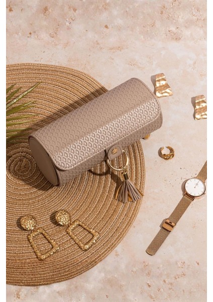 Silindir Formda 3 Bölmeli Mücevher, Takı Kutusu 18,5 x 9 cm