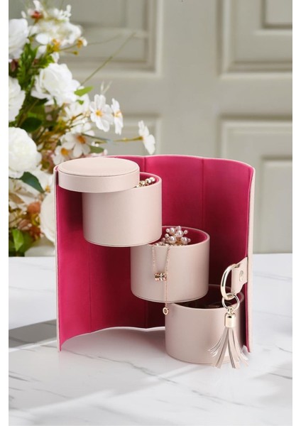 Silindir Formda 3 Bölmeli Mücevher, Takı Kutusu 18,5 x 9 cm fiyatları