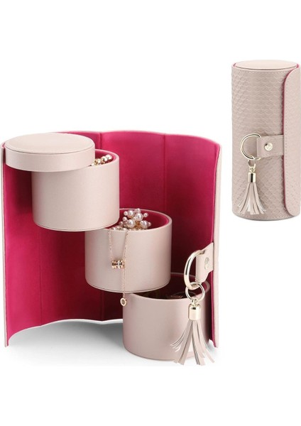 Silindir Formda 3 Bölmeli Mücevher, Takı Kutusu 18,5 x 9 cm modelleri
