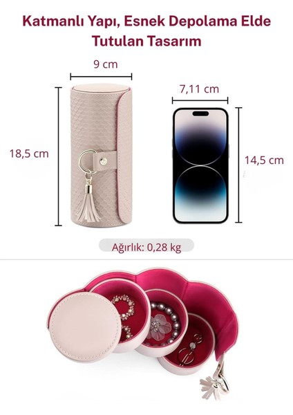 Silindir Formda 3 Bölmeli Mücevher, Takı Kutusu 18,5 x 9 cm indirimleri