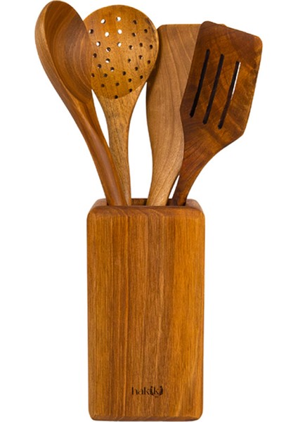 Doğal El Yapımı Gerçek Ceviz 5 Parça Kutulu Kepçe&spatula Seti