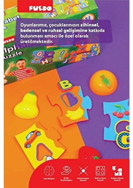 Türkçe Alfabe Puzzle 1 Parça Eğlenceli Tasarım 2-4 Yaş Çocuklar İçin Renkli