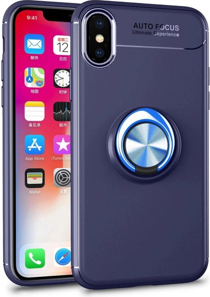 iPhone Xs Max Kılıf Range Yüzüklü Silikon - Mavi (K95)