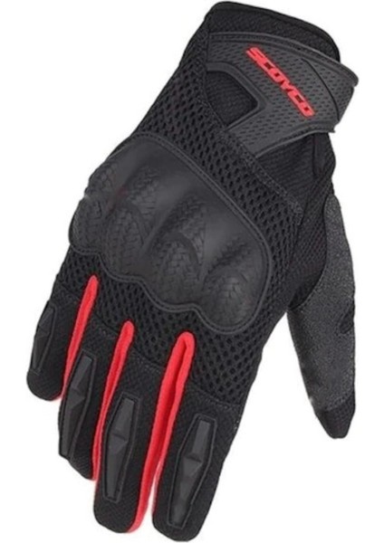 Mc 58 Yazlık Korumalı Motosiklet Eldiveni Siyah-Kırmızı (EN13594)