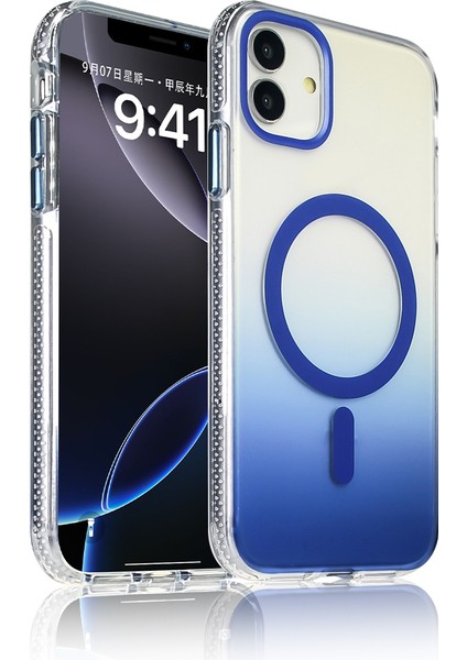 Apple iPhone 11 Kılıf M-Safe Şarj Özellikli Transparan Renk Geçişli Toros Kapak - Mavi