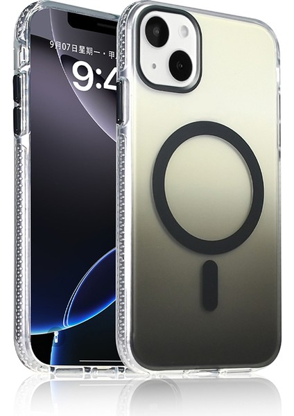Apple iPhone 15 Kılıf M-Safe Şarj Özellikli Transparan Renk Geçişli Toros Kapak - Siyah
