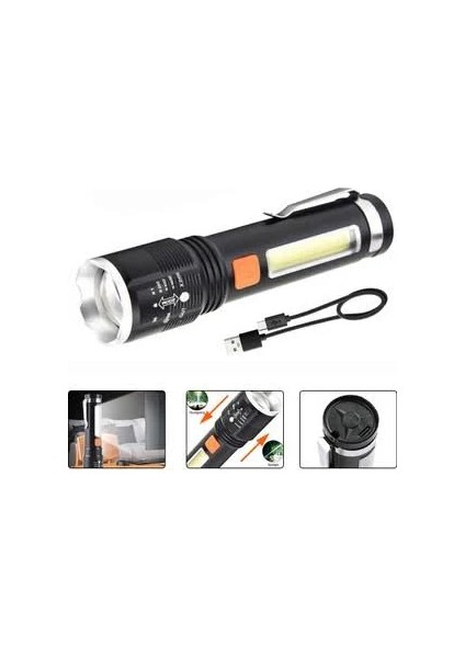 KM-102 4 Modlu Tip-C Şarjlı Zoomlu El Feneri