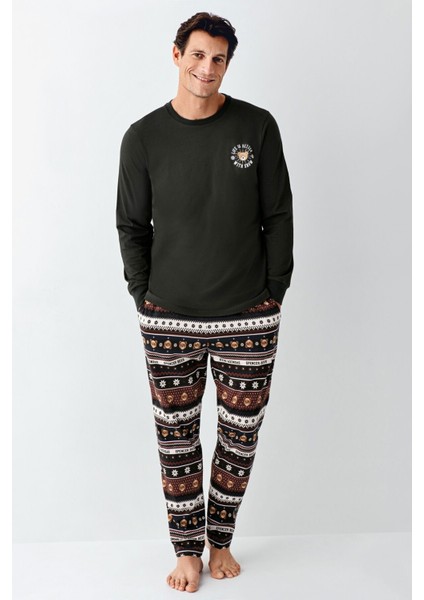 Erkek Antrasit Uzun Kollu Desenli Pamuklu Pijama Takımı 3462 modelleri