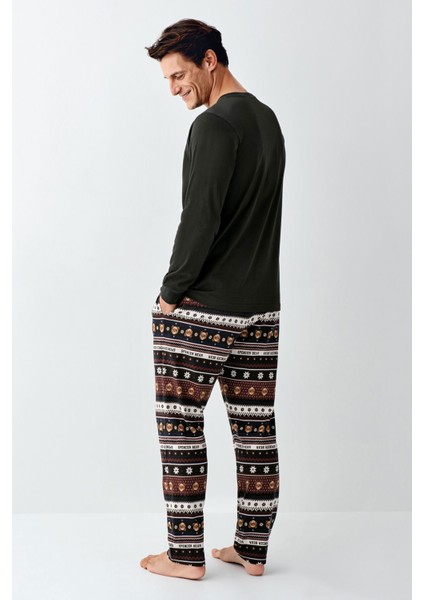 Erkek Antrasit Uzun Kollu Desenli Pamuklu Pijama Takımı 3462 fırsatları