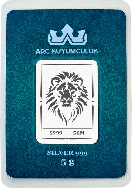 Hediyeye Özel 5 Gram 999 Ayar Gümüş ile Tasarlanmış Aslan Temalı Gümüş Külçesi-764