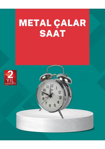 Dekoratif Gümüş Işıklı Alarmlı Masa Saati Sessiz Mekanizma - SBS2801-5108