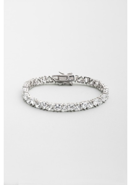 Kalp Yolu 18 Ayar Beyaz Altın Kaplama Gümüş Bileklik