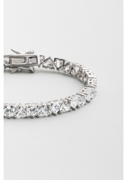 Kalp Yolu 18 Ayar Beyaz Altın Kaplama Gümüş Bileklik indirimleri